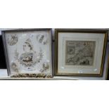 T KITCHIN: A MAP OF CORNWALL and a framed Queen Victoria Golden Jubilee handkerchief (2)