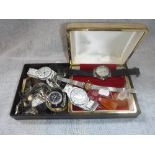 A COLLECTION OF LADIES AND GENTLEMAN'S WATCHES and two modern Lalique perfume bottles
