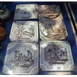 A COLLECTION OF SIX DECORATIVE DELFT TILES decorated with religious and similar subjects