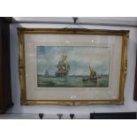 G CHAMBERS: A maritime scene with sailing ship and cliffs to the distance, watercolour, signed and