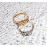 AN 18CT YELLOW GOLD DIAMOND AND SAPPHIRE DRESS RING and one other 9ct dress ring (2)