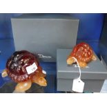 DAUM: A PAIR OF AMBER GLASS TORTOISES in boxes