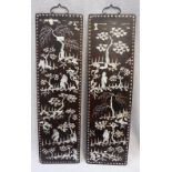 TWO MOTHER-OF-PEARL MOUNTED AND LACQUER HANGING WALL PANELS