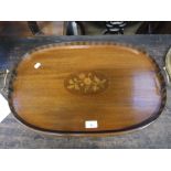 AN EDWARDIAN MAHOGANY TEA TRAY