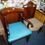 A WILLIAM IV MAHOGANY CARVER CHAIR with scrolling arms, and a George III dining chair