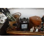 A REPRODUCTION SEXTANT in a fitted teak case, a mantel clock and sundries