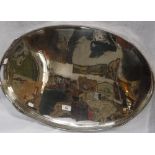 A SILVER PLATED OVAL TRAY with raised gallery edge