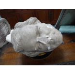 A LARGE PAINTED PLASTER HEAD of a young man 14" high (approx)