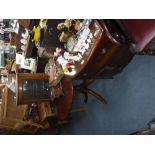 A 19TH CENTURY BOW FRONTED MAHOGANY COMMODE, a reproduction mahogany circular table and a small