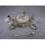 A SMALL COLLECTION OF MINIATURE PORCELAIN ITEMS including a Ginori lidded pot, a Rosenthal dog