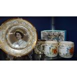 A COLLECTION OF COMMEMORATIVE WARES including a Wedgwood mug, commemorating twenty five years of