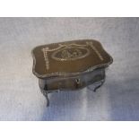 A SILVER JEWELLERY CASKET on cabriole legs