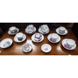 A COLLECTION OF EARLY 19TH CENTURY CUPS AND SAUCERS, transfer printed and lustre decorated