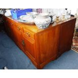 A PAIR OF ORIENTAL HARDWOOD SIDE CABINETS fitted with drawers and cupboards each 75" wide