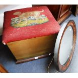 A VICTORIAN OTTOMAN with a needlework top and an Edwardian wall mirror