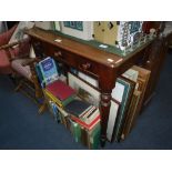 A 19TH CENTURY SIDE TABLE fitted a dummy drawer and two small drawers on turned legs 29.5" wide