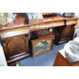 A LARGE VICTORIAN FIGURED MAHOGANY TWIN PEDESTAL SIDEBOARD 84" wide