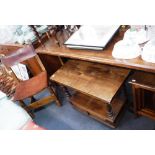 A 17TH CENTURY STYLE SPANISH CHAIR with leather seat, a nest of oak tables, a reproduction table,