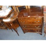 A SMALL GEORGE III STYLE CHEST OF THREE DRAWERS, a window table, nest of tables and two small oak