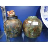 A PAIR OF 'DECALCOMANIA' GINGER JARS, one with lid