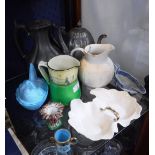 A ROYAL DOULTON SERIES WARE JUG, a painted rococo candle sconce and other ceramics and metalware