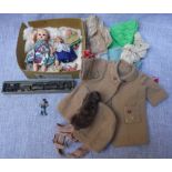 A COLLECTION OF 1930S CELLULOID DOLLS, some similar era clothes, an early lead 'Mickey Mouse' and an