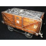 RAILWAY INTEREST: A 19TH CENTURY CIGARETTE/CIGAR BOX IN THE FORM OF A 'L.N.W.' COAL WAGON. In