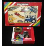 BRITAINS: TRACTOR WITH IMPLEMENTS (model 9595) (boxed) and a limited edition tractor, 1993, (model