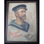 A VINTAGE 'PLAYER'S PLEASE' ADVERTISING BOARD depicting a sailor, it its original oak frame
