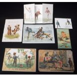 A COLLECTION OF VICTORIAN GREETINGS CARDS, including cricket, and three 19th century advertising