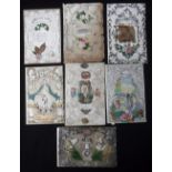 A COLLECTION OF VICTORIAN PAPER LACE GREETINGS CARDS, some decorated with silk panels and