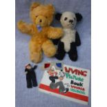 POPEYE: A VINTAGE EARLY 20TH CENTURY DOLL, with ceramic head and velvet body, a 1940s plush panda, a