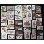 A COLLECTION OF VICTORIAN GREETINGS CARDS, all with floral decoration (38) Condition: all appear