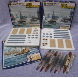 MINIC SHIPS (BY HORNBY): THREE HARBOUR SETS, 2 x 'Fleet Anchorage' and 'Quayside' together with a