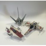 STAR WARS: An "X-Wing" fighter, a "T-16 Skyhopper" and a "A-Wing" fighter; An "Imperial AT-ST",
