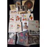 FIRST WORLD WAR INTEREST: A COLLECTION OF HAND PAINTED POSTCARDS depicting flags of the Allies and