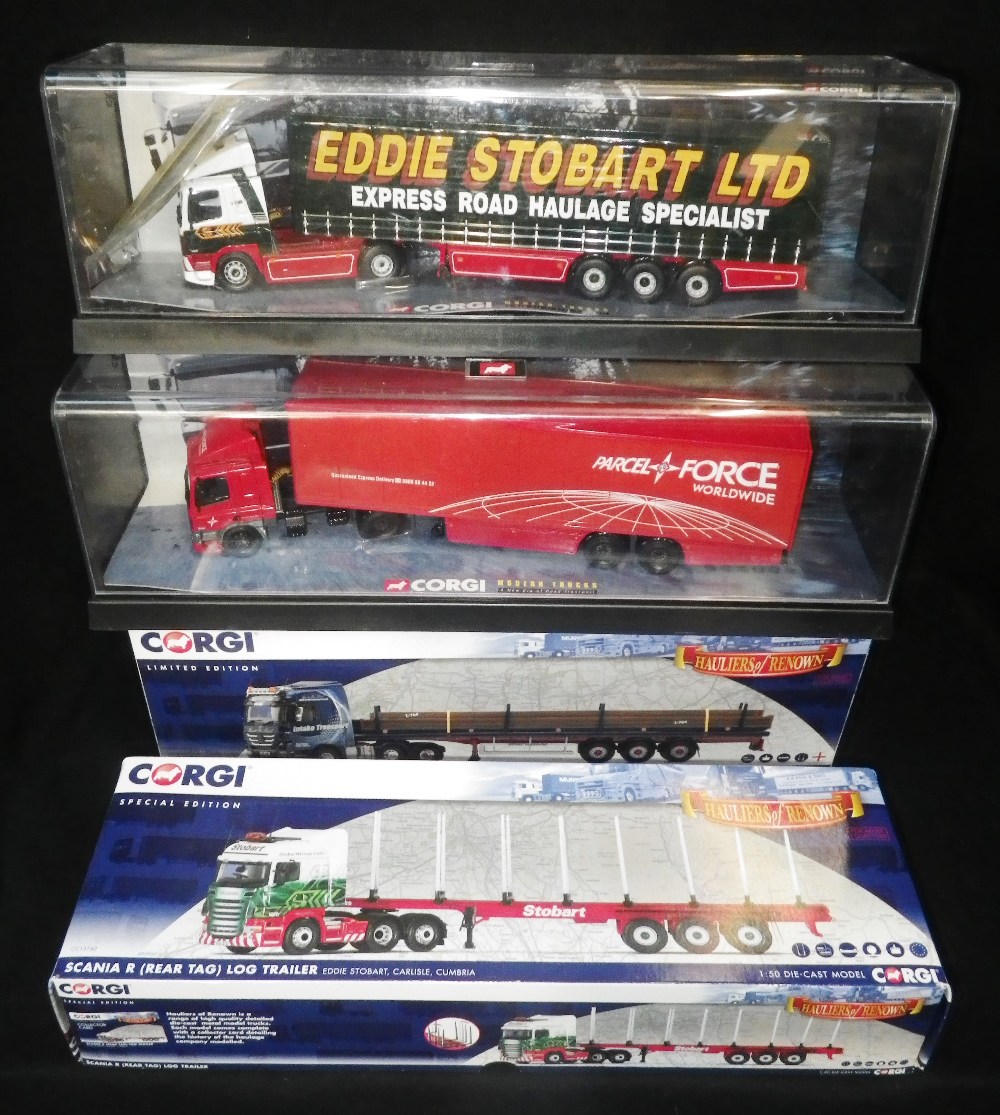 CORGI: MODERN TRUCKS, 'Eddie Stobart Ltd' and 'Parcel Force' (2) both in perspex display boxes, '