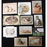 A COLLECTION OF VICTORIAN GREETINGS CARDS, all of cats (11) Condition: most have been removed from a