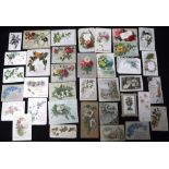 A COLLECTION OF VICTORIAN GREETINGS CARDS all with floral decoration (37) Condition: some have