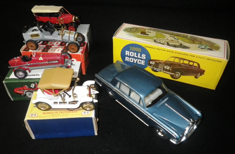 FAIRYLITE: AN 'EMPIRE MADE' 1966 ROLLS ROYCE (boxed), Three 'RIO' veteran cars (boxed) and a