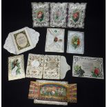 A COLLECTION OF VICTORIAN GREETINGS CARDS, these are padded, some with silk inserts, one opening