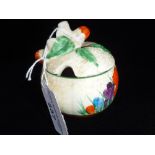 A CLARICE CLIFF CROCUS PATTERN LIDDED JAM POT