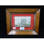 A 19TH CENTURY GRAND TOUR TYPE WATERCOLOUR of a classical ruin in a maple frame