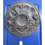 A VICTORIAN CIRCULAR CARVED BUTTER OR SIMILAR MOULD in the form of a Victorian Coat-of-Arms