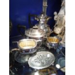 A FOUR PIECE PLATED TEASET and similar teapot stand