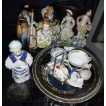 A PAIR OF VICTORIAN STAFFORDSHIRE FIGURES and other items