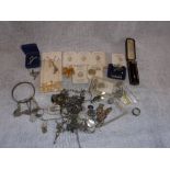 A QUANTITY OF MIXED SILVER AND WHITE METAL JEWELLERY including a filigree bracelet, cufflinks and