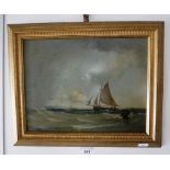 A 19TH CENTURY OIL ON BOARD PAINTING of a sailing boat, signed D Hardy, dated 1886