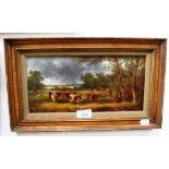 AN OIL ON MAHOGANY PAINTING OF A HERD OF CATTLE, SIGNED 'Willis, 1870'