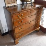 A GEORGE III MAHOGANY CHEST OF DRAWERS fitted a brushing slide with brass swan neck handles 33" high